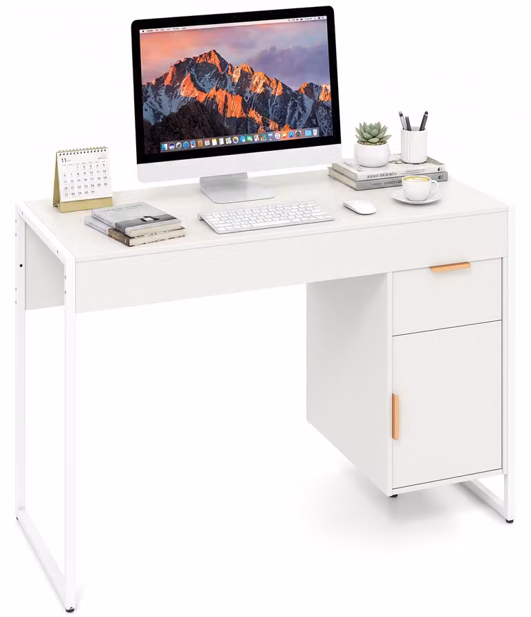 Scrivania COSTWAY con cassetti e mobiletto portaoggetti, scrivania per computer con piano di lavoro robusto, scrivania da lavoro, scrivania da ufficio, scrivania per studenti, dimensioni 109x47x75 cm