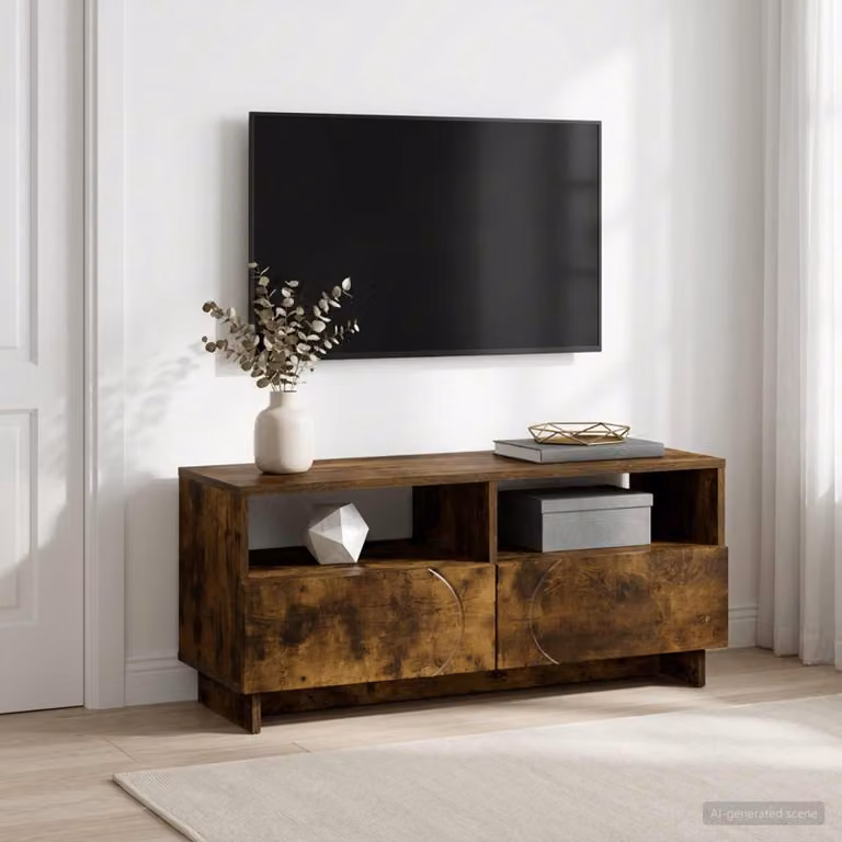 Supporto TV moderno vidaXL in legno ingegnerizzato color rovere fumo, L 90 x P 34,5 x H 40 cm