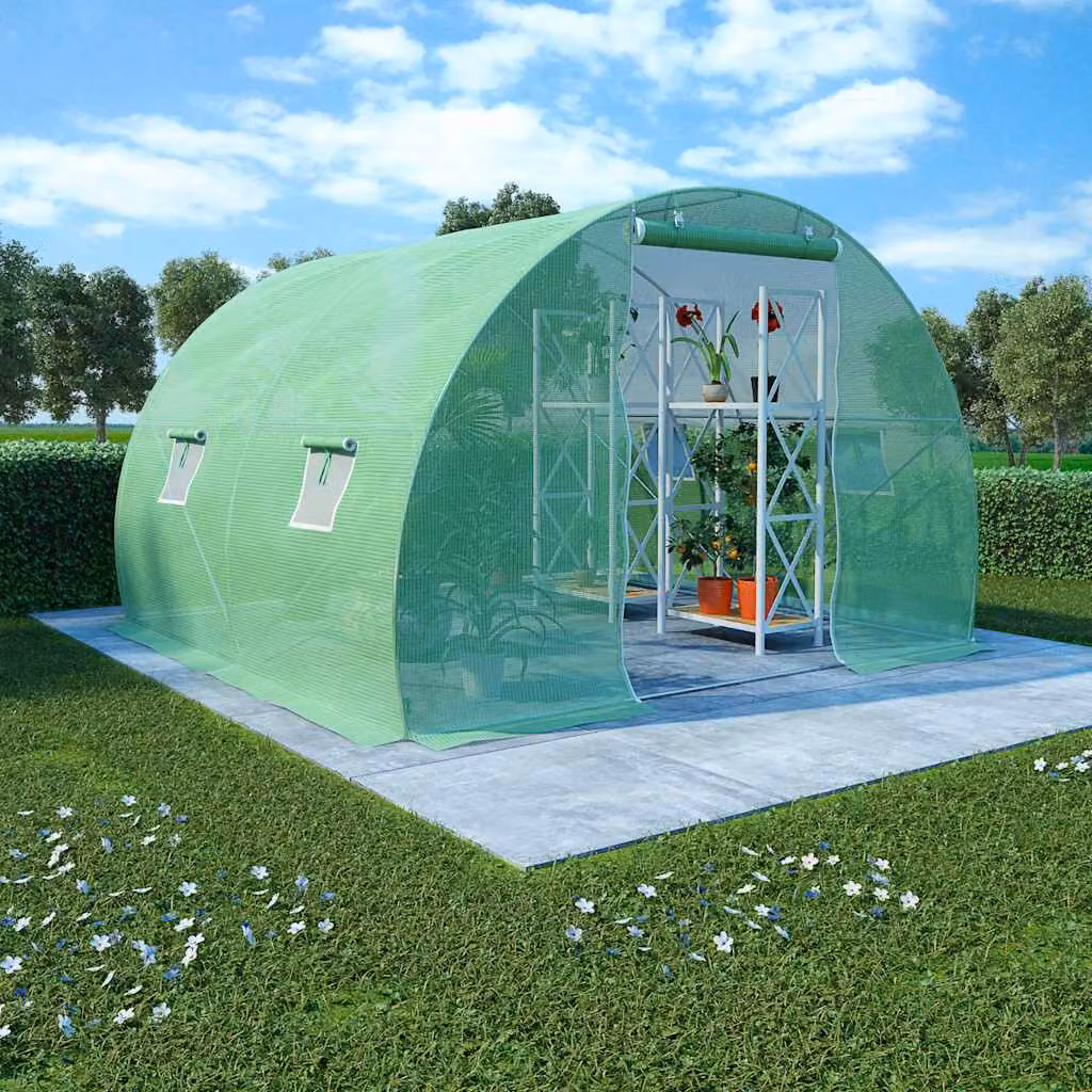 Serra vidaXL verde da 6 m² con struttura in acciaio zincato e plastica, L/P/H: 3 x 2 x 2 m