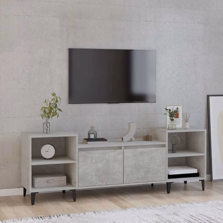 Mobile per TV moderno vidaXL in legno e metallo, Grigio Cemento, L: 160 cm, P: 35 cm, H: 55 cm