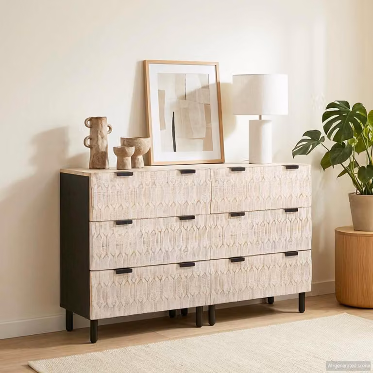 Set di 2 credenze moderne vidaXL in legno di mango e metallo, colore bianco, L 60 cm x P 33 cm x H 75 cm