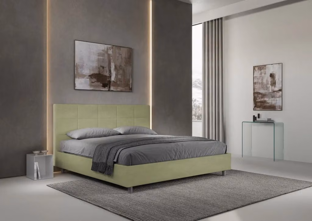 Letto matrimoniale king size BS COM con rete imbottita in microfibra colore tè verde L: 180 cm, P: 210 cm, H: 122 cm – 2