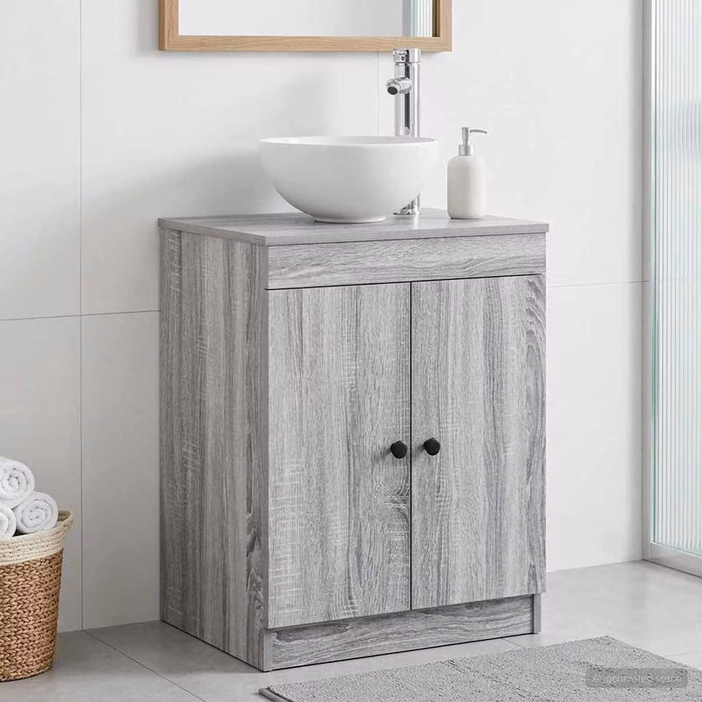 Mobile da bagno moderno vidaXL in legno e metallo, colore grigio e nero, L: 54 cm, P: 41 cm, H: 70 cm