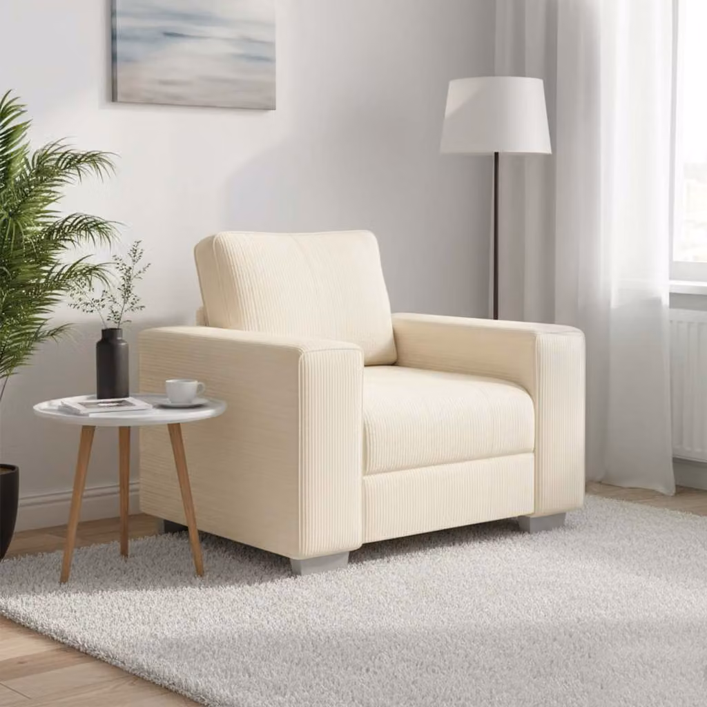 Poltrona Lounge moderna vidaXL in velluto a coste beige L 100 x P 77 x H 82 cm