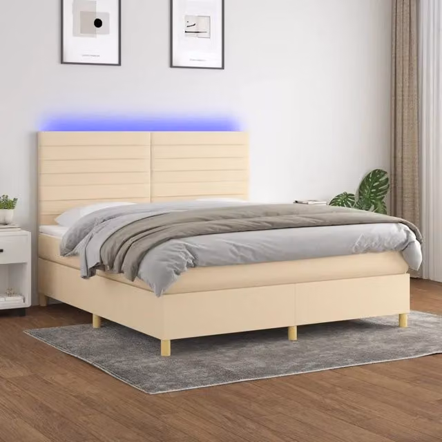 Letto Ibrido con Materasso a Molle Insacchettate vidaXL in Tessuto Beige e Bianco con Illuminazione LED e Porta USB L/P/H: 160 x 200 x 128 cm