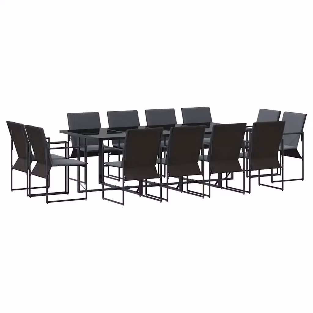 Set da pranzo per giardino e terrazzo vidaXL in acciaio verniciato nero e vetro, 13 pezzi – 2