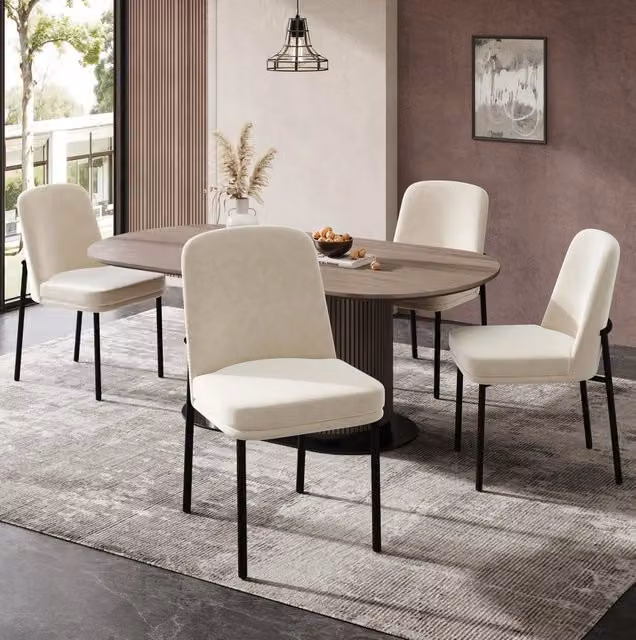 Sedie da sala da pranzo beige – set da 4, velluto