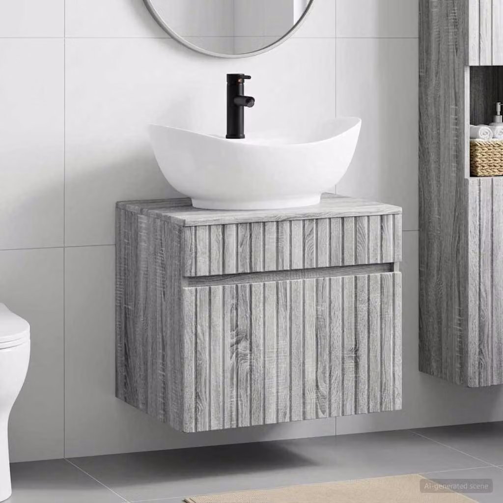 Set di mobili per il bagno vidaXL Sonoma grigio in legno ingegnerizzato, sospeso, L: 59,0 cm, P: 44,5 cm, H: 50,0 cm
