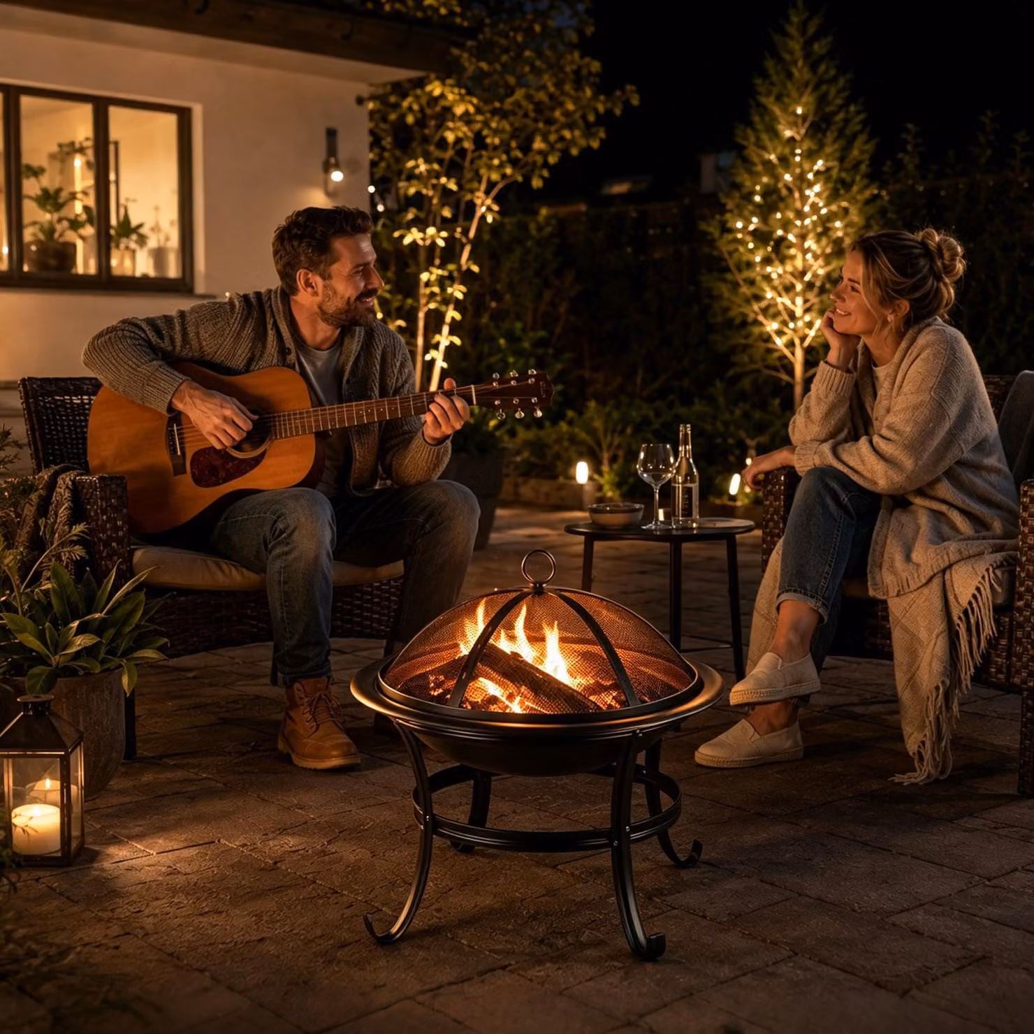 Ikodm, braciere con funzione grill, diametro 55 cm, completo di cestello per il fuoco, coperchio protettivo, griglia per il barbecue e gancio per il fuoco, ideale per giardino, terrazza e campeggio
