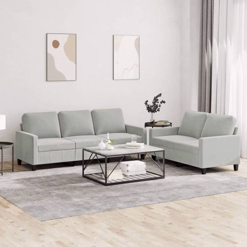 vidaXL Set di 2 Divani Moderni in Velluto Grigio con Cuscini