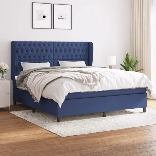 Letto Ibrido vidaXL con Giroletto a Molle e Materasso in Tessuto Blu e Bianco L/P/H: 180 x 200 x 128 cm
