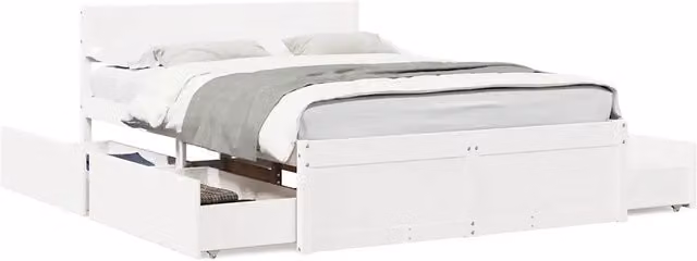 Letto matrimoniale in legno massello di pino bianco con cassetti in stile rustico L/P/H: 120 x 200 x 78 cm