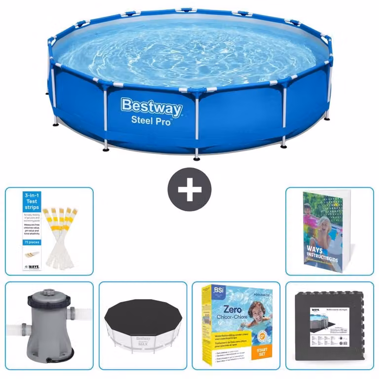 Piscina gonfiabile Bestway Steel Pro, rotonda, dimensioni 366x76 cm, composta da 5 parti, modello S259