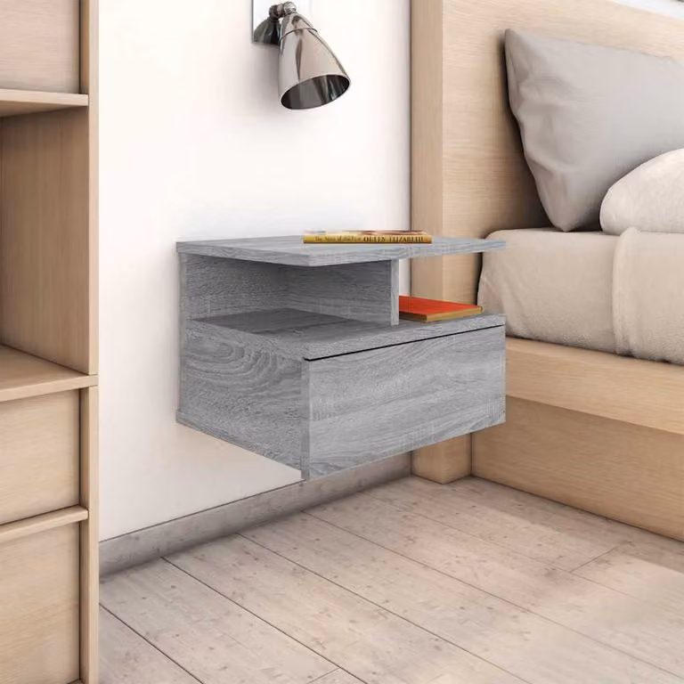 Comodino Pensile vidaXL Grigio Sonoma in Legno Multistrato e MDF L 40 cm x P 31 cm x H 27 cm
