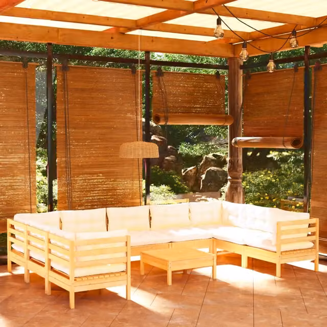 Set di divani da giardino a L vidaXL in legno di pino massello con cuscini beige, 8 pezzi