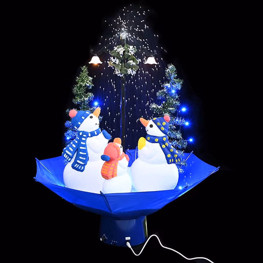 vidaXL Albero di Natale da Tavolo con Nevicata e Base ad Ombrello, Colori Bianco, Blu e Verde, Altezza: 75 cm – 2