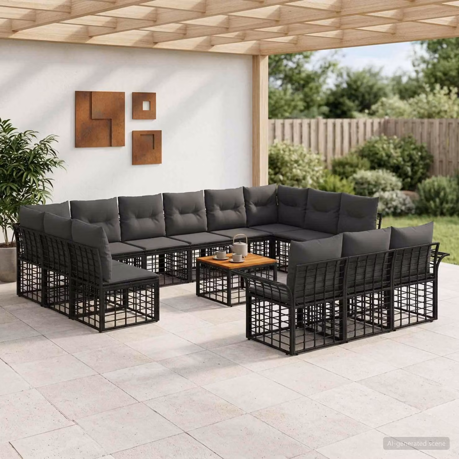 Maison Exclusive - Set da esterno per divano, 14 pezzi, colore nero e grigio scuro, realizzato in poliestere