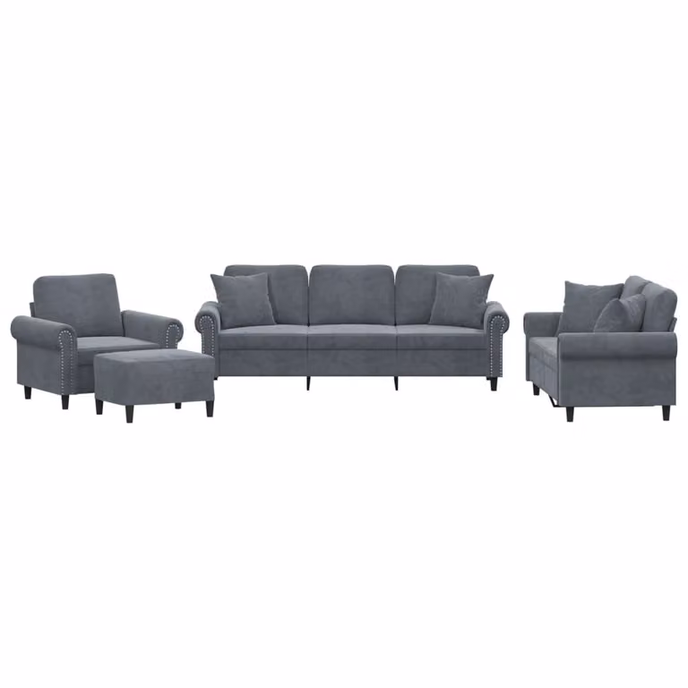 Set di Divani 4 pz con Cuscini Grigio Scuro in Velluto
