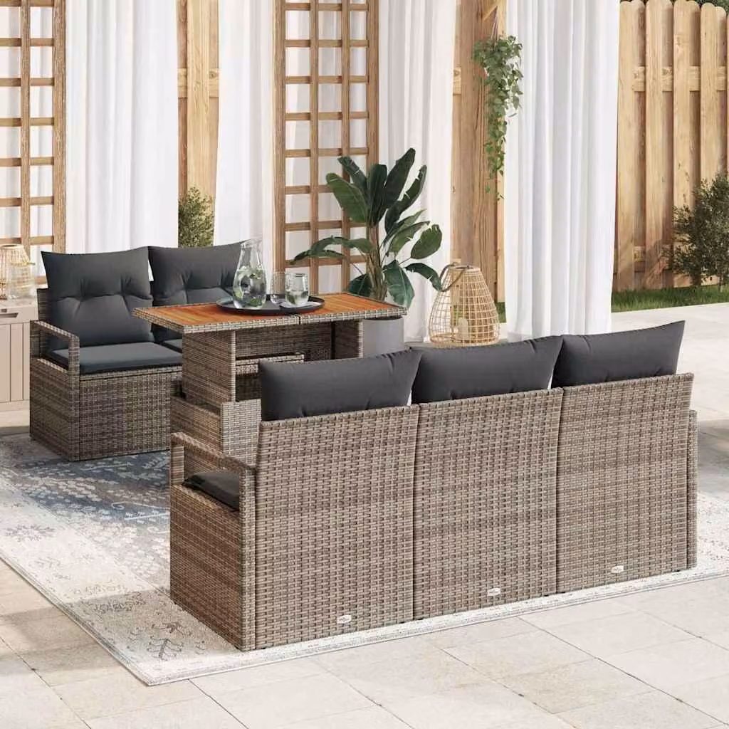 Maison Exclusive - Set da giardino composto da 6 pezzi, divano, colore grigio, realizzato in rattan sintetico