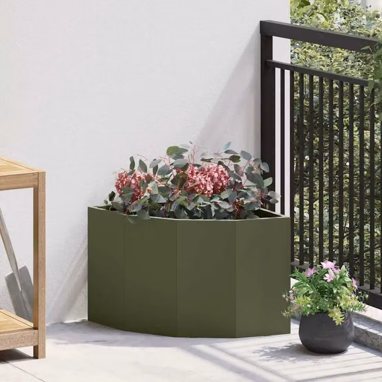 Vaso d'angolo vidaXL in acciaio verde, L 45 cm x P 45 cm x H 35 cm