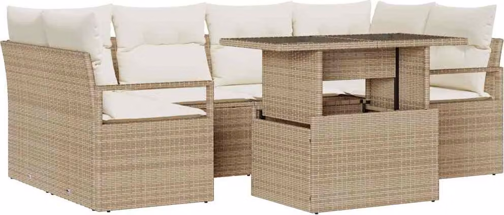 Set Divano da Giardino 7 pcs Beige Poly Rattan