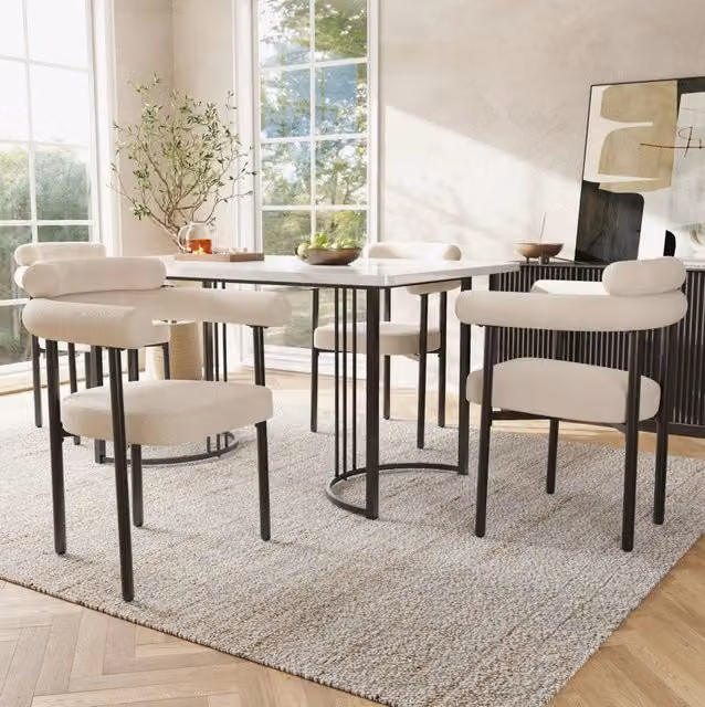 set di 4 sedie da pranzo beige in tessuto effetto scamosciato