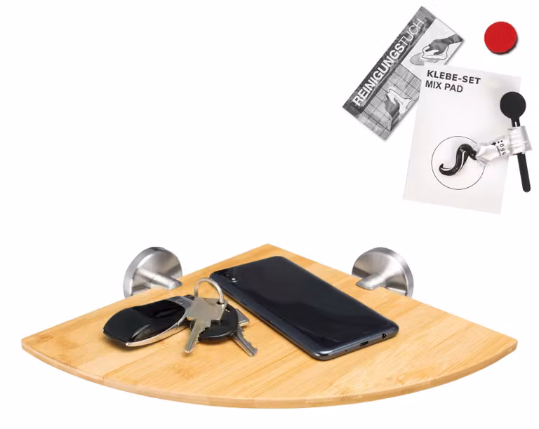 bremermann serie bagno PIAZZA BAMBUS - Mensola angolare per bagno in bambù incl. set di adesivi, mensola per bagno in bambù e acciaio inox, finitura opaca