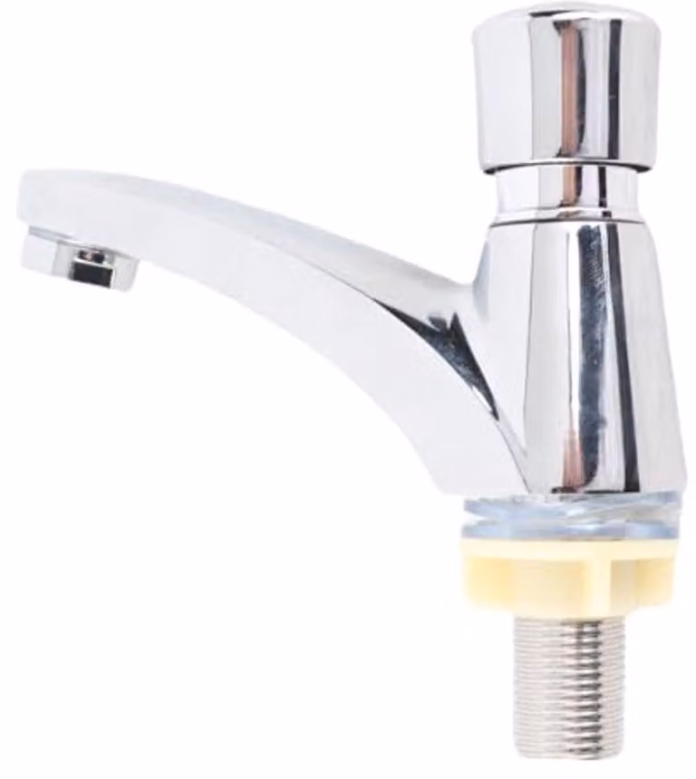 Miscelatore per lavabo con pulsante, a chiusura automatica, cromato e a risparmio idrico