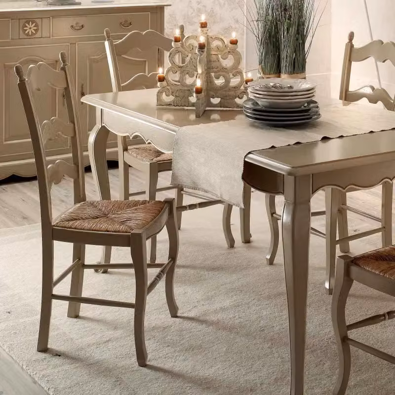 Sedia country in legno massello e rattan bianco e beige Mobili 2G – 2