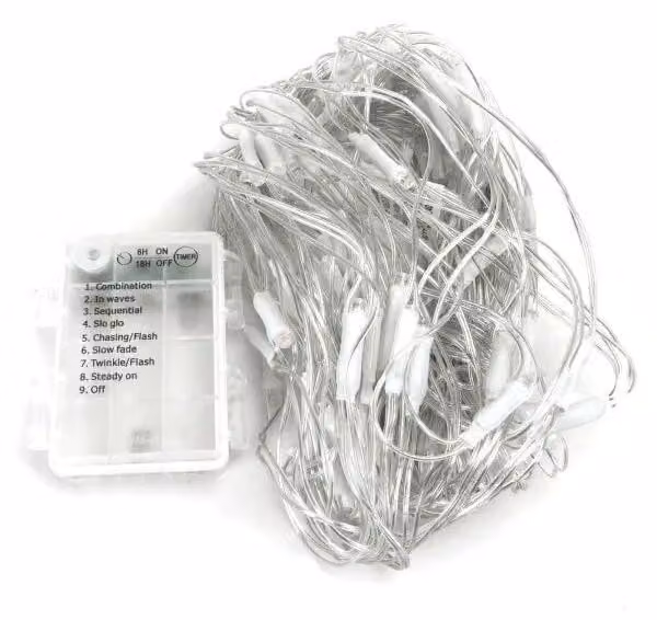 Catena luminosa a LED piatta, 1,5 x 1,5 metri, RGBY, alimentata a 3 batterie AA