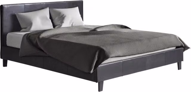 Letto LINA moderno in ecopelle nera con struttura imbottita L/P/H: 140 x 190 x 148 cm