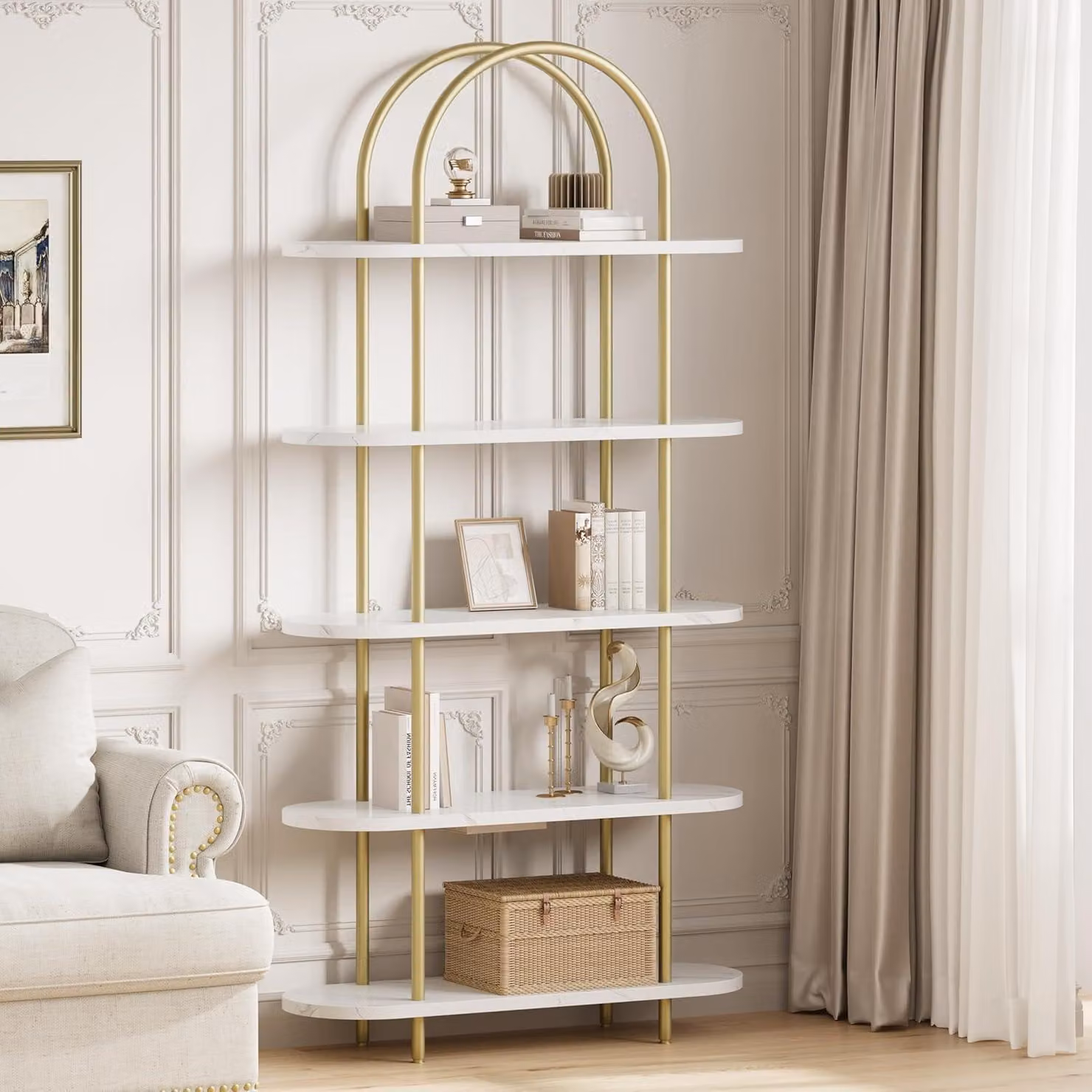 Libreria a 5 ripiani - Nero Grigio - 180 cm di altezza - MDF e metallo - Mobile da pavimento per soggiorno