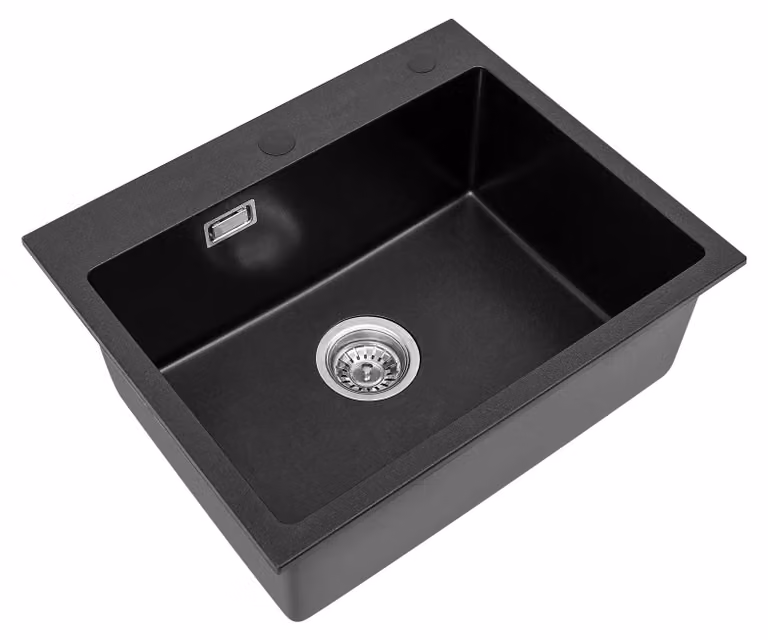 Lavello da cucina, in quarzo, forma rettangolare, colore nero