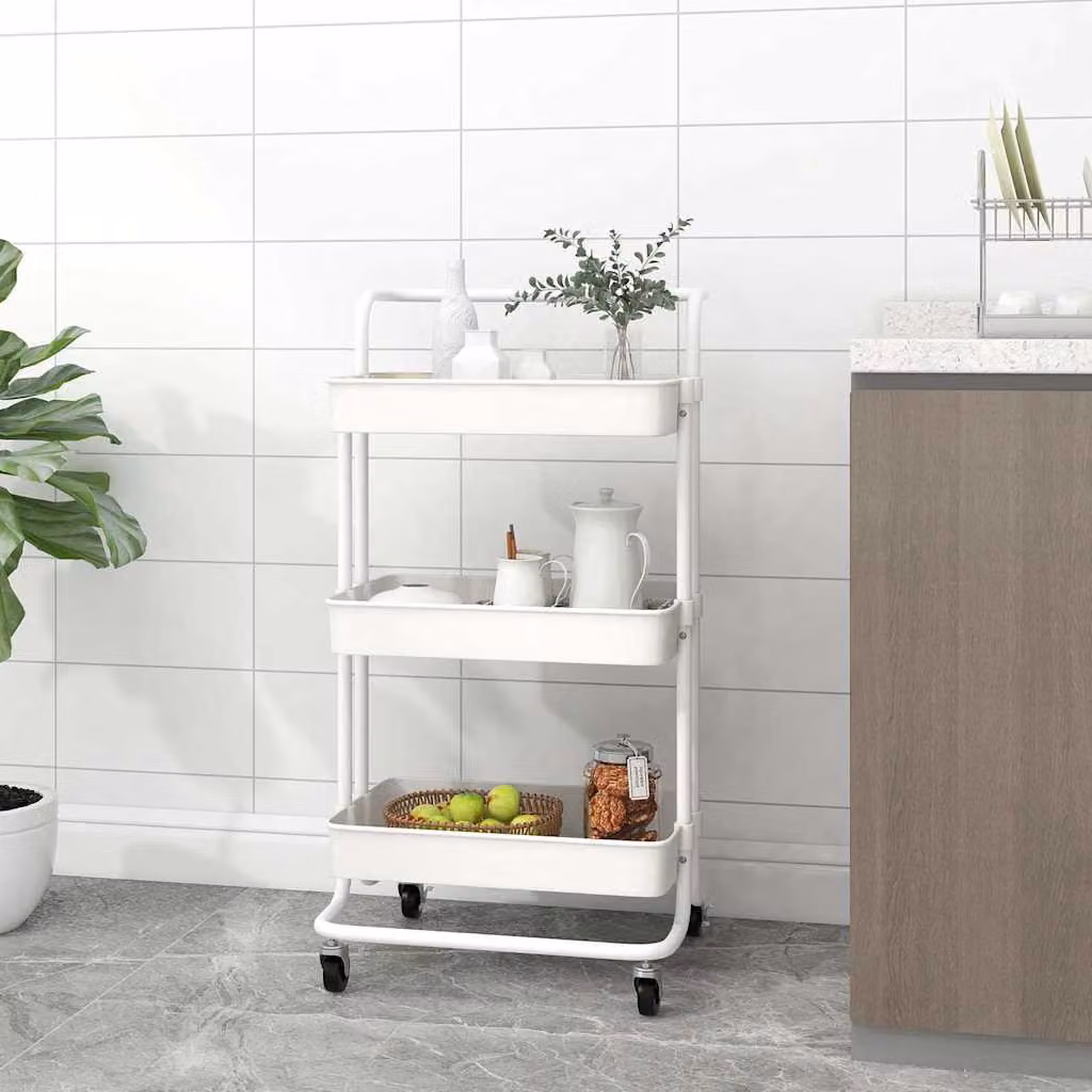 vidaXL Carrello da Cucina Moderno con 3 Ripiani Bianco, L/P/H: 42 x 35 x 85 cm, in Metallo e ABS con Ruote