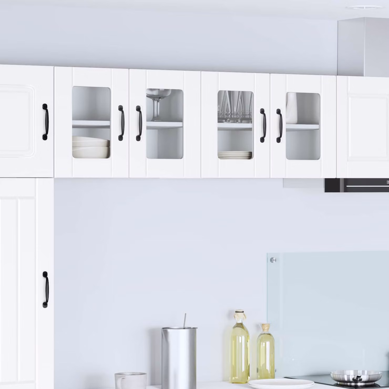 Set di 2 mobili da parete moderni vidaXL PORTO in legno e vetro bianco per cucina