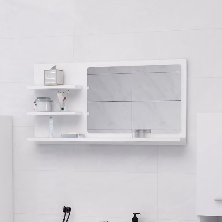 Specchio da Bagno Moderno vidaXL Bianco in Legno e Plastica L: 90 cm, P: 10,5 cm, H: 45 cm