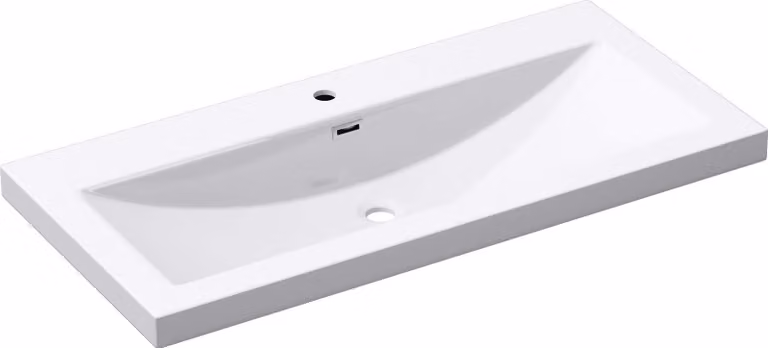 doporro Lavabo ad Incasso Soprapiano Lavabo Bagno da Appoggio Rettangolare 100x48x13 cm Bianco Lucido, Lavandino in Marmoresina con Foro Rubinetto e Troppopieno Colossum01