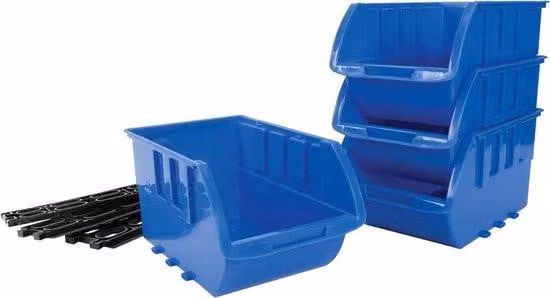 Contenitori grandi impilabili - regolabili in posizione verticale o orizzontale, blu, 4 pezzi