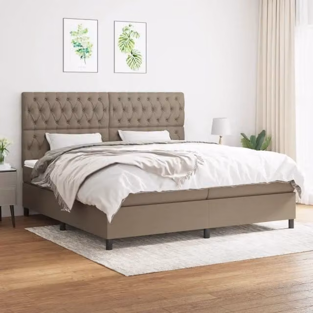 Letto Ibrido Moderno vidaXL con Materasso in Tessuto Beige e Bianco L/P/H: 200 x 200 x 28 cm – 1