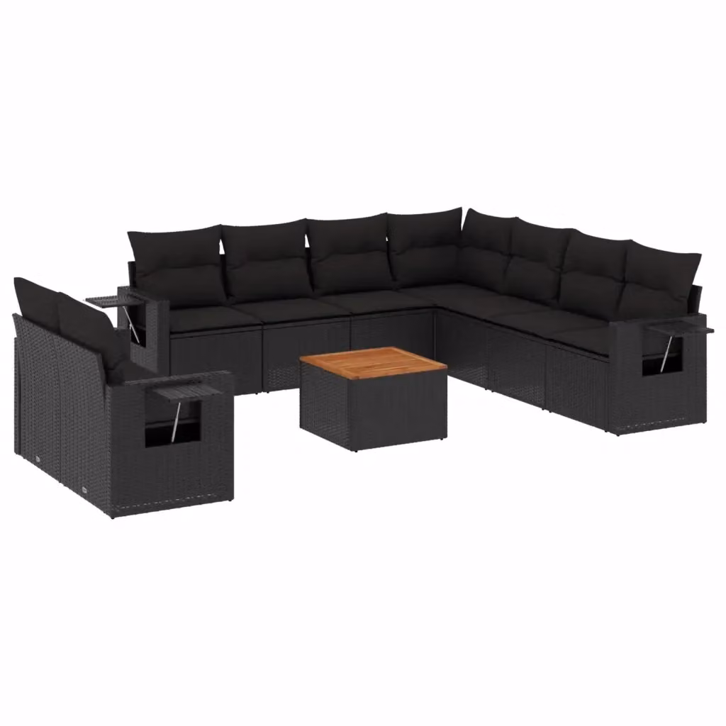 vidaXL Set Divani da Giardino a L con Tavolino da Caffè, 10 Pezzi in Polyrattan Nero con Cuscini Imbottiti e Rivestimenti Rimovibili – 2