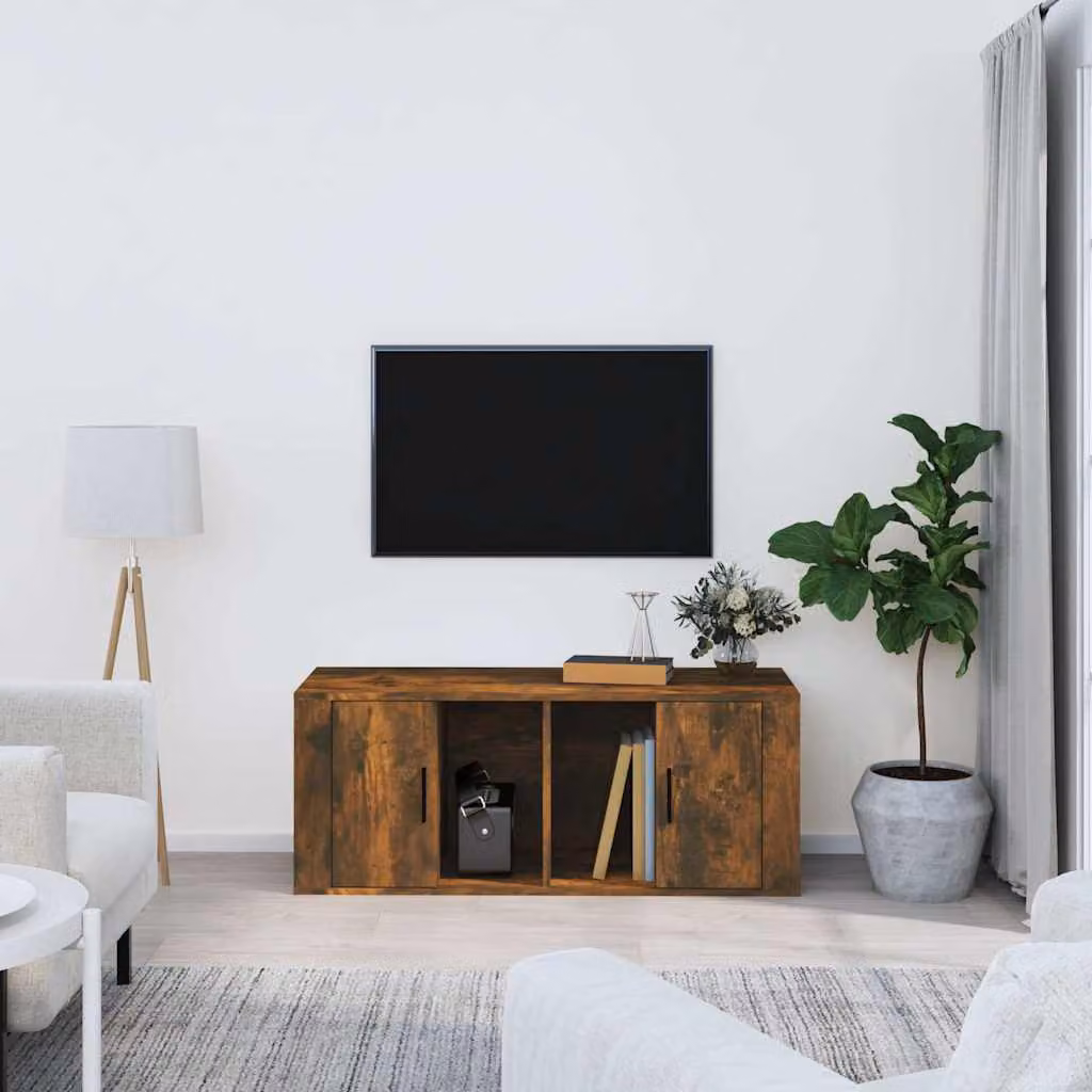 Mobile TV vidaXL in legno multistrato color rovere fumo, L 100 x P 35 x H 40 cm