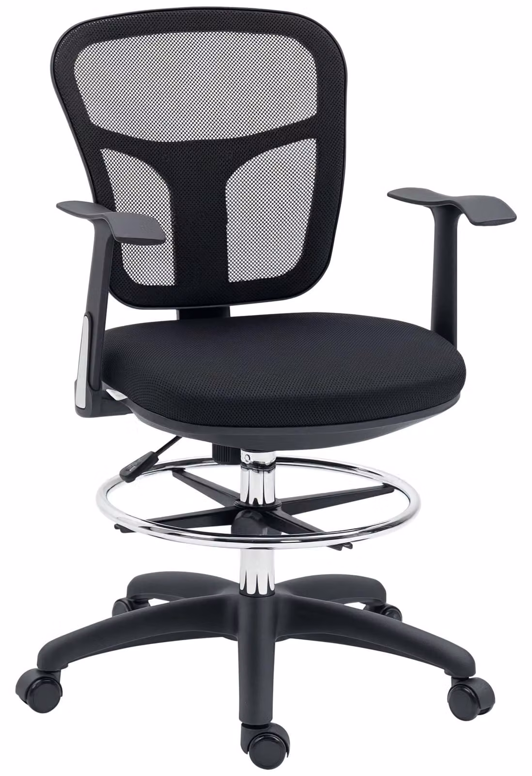 Sedia da ufficio - Sedia ergonomica per disegno - Regolabile in altezza da 95 a 115 cm - Con braccioli - Con poggiapiedi - Imbottita - Girevole - Tessuto a rete nero