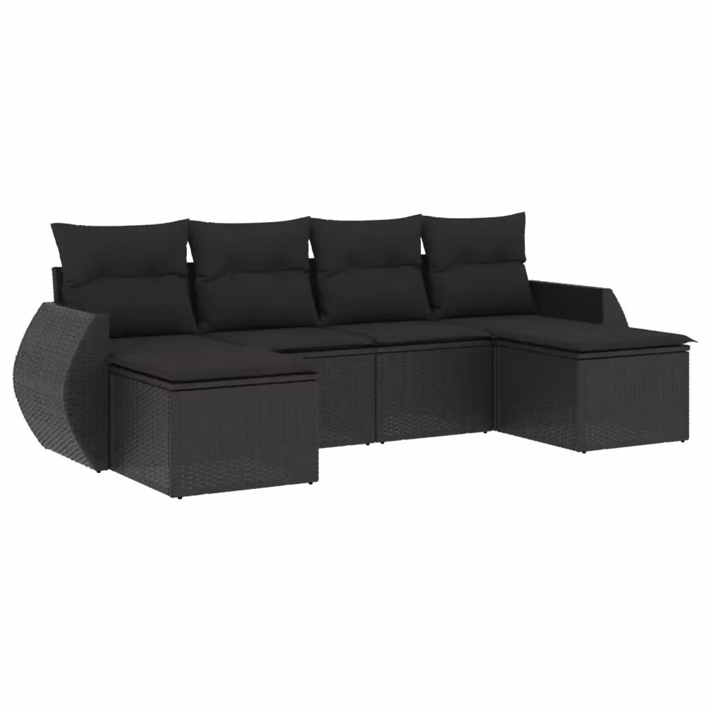 Set Divano da Giardino vidaXL 6 pz in Polyrattan Nero con Cuscini e Struttura in Metallo – 2