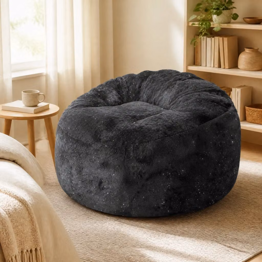 Poltrona a sacco ergonomica REDOM in flanella nera L: 50 cm, P: 41 cm, H: 31 cm – 2
