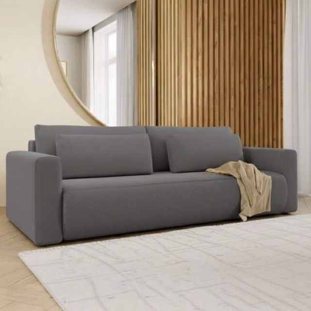 Divano Letto 2 Posti con Contenitore Erbezzo DMORA Grigio L: 240 cm, P: 105 cm – 1