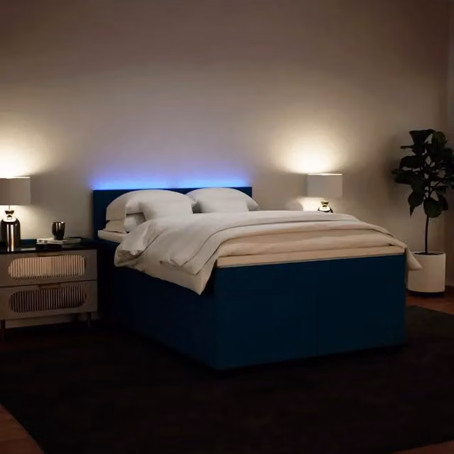 Letto Ibrido con Materasso in Velluto Blu e Bianco vidaXL L/P: 140 x 200 cm