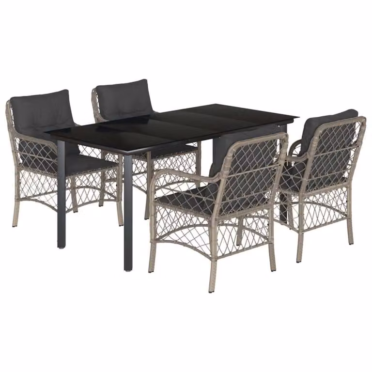 Set Pranzo da Giardino 5pz con Cuscini Grigio Chiaro Polyrattan
