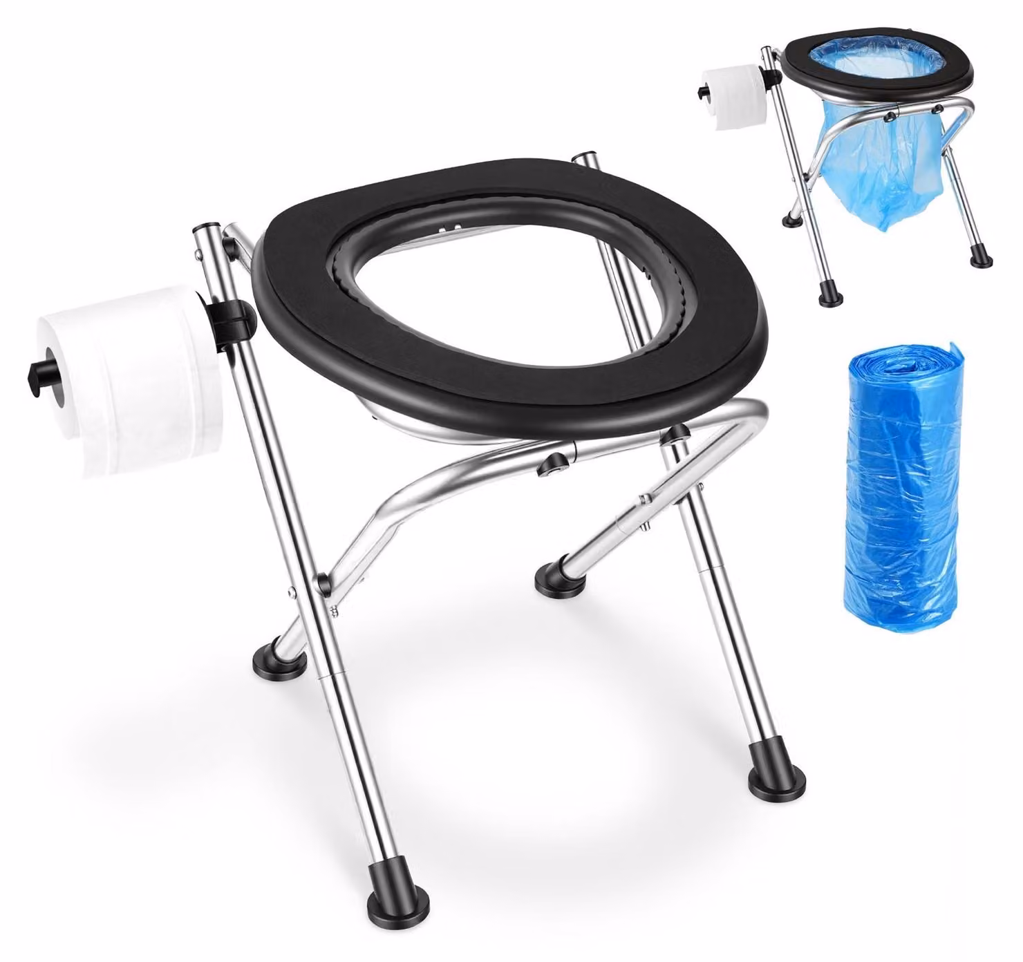 WC portatile da campeggio, capacità di carico 160 kg, WC da viaggio pieghevole in acciaio inossidabile con sedile morbido per adulti, adatto per camionisti, viaggi in camper, campeggio, viaggi su strada, uso all'aperto