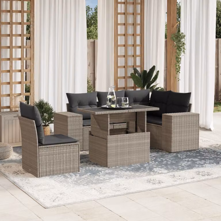 vidaXL Set Divano da Giardino a L con Polyrattan e Cuscini Grigio Antracite, 6 Pezzi