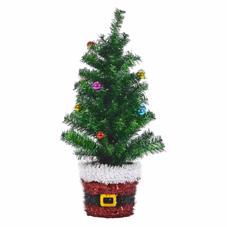 Alberello Natalizio Artificiale VESTIAMO CASA con palline e vaso decorativo a tema Babbo Natale, Verde e Multicolore, Altezza: 45 cm